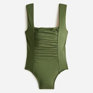New J. Crew Green Ruched Square Neck One-Piece Swim Bathing Suit Women's Size 24